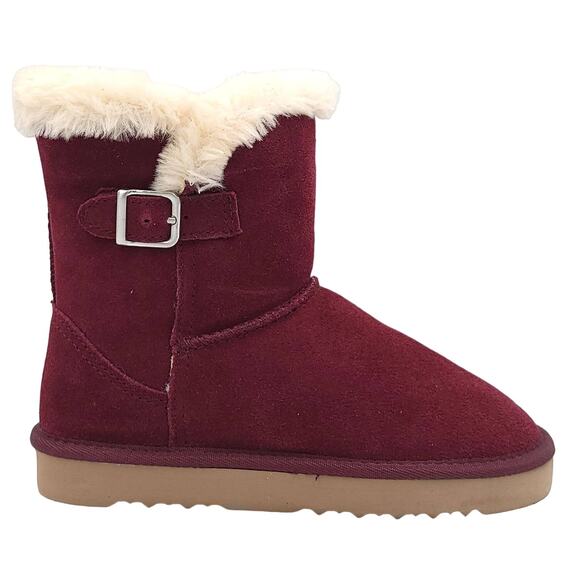 Style & Co Women Slip On Fuzzy Winter Booties Tiny 2 Size US 5M Wine Red Suede - Picture 2 of 6